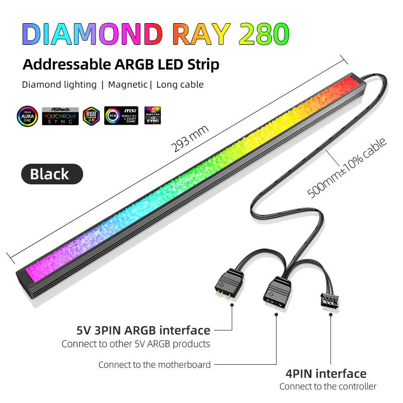 Diamond Ray Indesign COOLMOON Diamond Ray 280mm Addressable LED Strip for Gaming