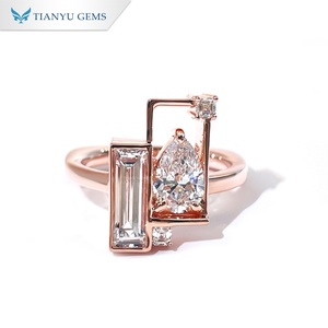 แหวนหมั้นทองคำขาว 14K ประดับเพชรทรงหยดน้ำ TIANYU GEMS - Product Image 1