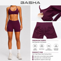 Ensemble de yoga sans couture 2 pièces pour femme : Soutien-gorge de sport dos nu et short taille haute froncé aux fesses, personnalisable avec logo, marque privée, OEM