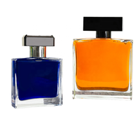 Flacon de parfum carré de luxe en verre à fond épais transparent 30ml 50ml 100ml avec couvercle noir et pulvérisateur à sertir, lot de 100 pièces