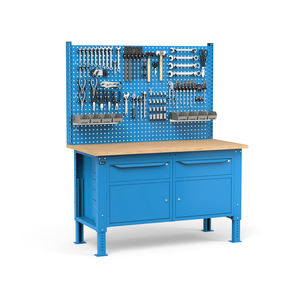 Fami WORK1538 établi réglable 150cm, plateau en bois, 2 tiroirs, 2 armoires et mur perforé - Product Image 1