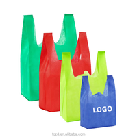 Sacs en T-shirt non tissés écologiques et portables pour supermarché, réutilisables avec poignées, sacs fourre-tout non tissés en forme de W pour vêtements, sacs non tissés en forme de gilet