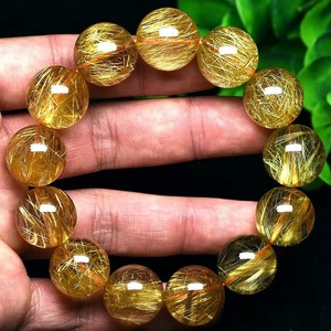 Bracciale con <span class=keywords><strong>perline</strong></span> di quarzo rutilato dorato naturale, bracciale di cristallo curativo alla moda <span class=keywords><strong>per</strong></span> donna - Product Image 1