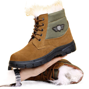 Bottes de neige d'hiver pour hommes, à semelle épaisse, doublées de polaire, chaudes, pour le travail en extérieur, à talon moyen, à lacets avant, couleur unie - Product Image 2