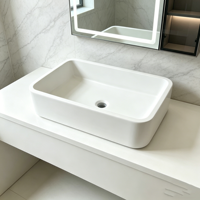 Vasque carrée en acrylique blanc sur mesure, finition mate, à poser sur le comptoir, pour salle de bain, lavabo moderne avec vidange escamotable