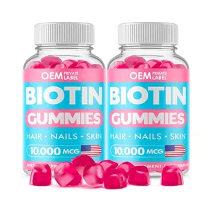 Penjualan terlaris OEM Biotin Collagen Gummies untuk kulit Rambut & kuku dengan Zinc vitamin A D E C B6 mineral penumbuh rambut dukungan kulit