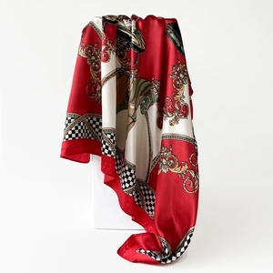 <span class=keywords><strong>Foulard</strong></span> Quadrato in Seta 90x90cm, Sciarpa di Lusso da <span class=keywords><strong>Donna</strong></span> con Stampa Floreale in Raso, Grande Bandana Femminile - Product Image 1