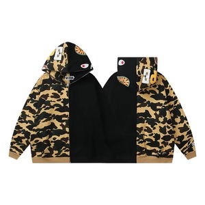 Cardigan à capuche unisexe en molleton épais 400 g/m² motif camouflage requin, 100 % coton, fermeture éclair intégrale, style streetwear, coupe oversize, printemps - Product Image 3