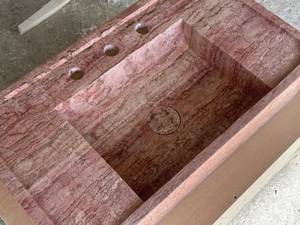 Lavabo Flotante de Mármol Natural de Lujo, Lavabo Integrado de Piedra, Encimera de Baño Acanalada Montada en la Pared, Personalizado OEM ODM - Product Image 4