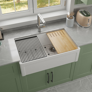 <span class=keywords><strong>Évier</strong></span> de cuisine en céramique Fireclay noir mat de 33 pouces, à encastrer, à cuve unique, avec plan de travail profond, style ferme - Product Image 3