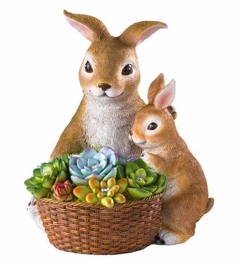 Creative Customized Solar Succulent Rabbits Flower Pot Garden Statue