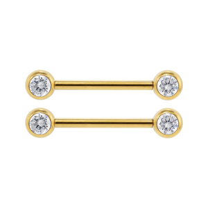 Pack de barres de <span class=keywords><strong>piercing</strong></span> pour tétons sans filetage <span class=keywords><strong>en</strong></span> titane ASTM F136 Superstar personnalisé, plaqué <span class=keywords><strong>or</strong></span>, avec strass blancs, bijoux de <span class=keywords><strong>piercing</strong></span> corporel - Product Image 3