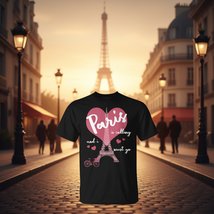 Camiseta de la Torre Eiffel de Francia, diseño promocional con la frase Paris Calling Must Go - Product Image 3