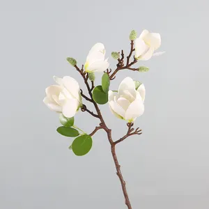D-MG001 Bunga Magnolia Sentuhan Asli Bunga Buatan Magnolia Putih Berdebu Sutra Lateks Tahan Lama untuk Dekorasi Pernikahan