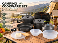 Ensemble de cuisine de camping en aluminium léger, casseroles antiadhésives, poêle, bouilloire, portable pour pique-nique, randonnée