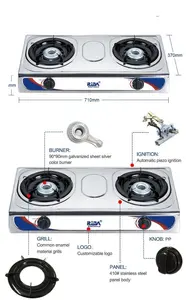 With Stainless Steel Iron Automatic 2 Double Burner Cookertop Cook Top Table Energy Saving Household Kitchen Cylinder Gas Stove