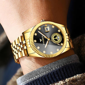 Montres de luxe pour hommes 2026, montre à quartz entièrement dorée pour hommes, montre-bracelet lumineuse étanche, vente en gros à bas prix - Product Image 3