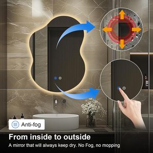Miroir <span class=keywords><strong>de</strong></span> <span class=keywords><strong>salle</strong></span> <span class=keywords><strong>de</strong></span> <span class=keywords><strong>bain</strong></span> LED irrégulier moderne personnalisé, étanche, mural, anti-buée, tactile, trois couleurs, pour hôtel, villa, <span class=keywords><strong>projet</strong></span> - Product Image 4