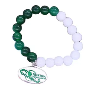 Promotional Whole Sorority Gifts Green And White Beaded The Links Incorporated Inspired Elastic Women Jewelry Bracelet