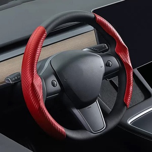ที่หุ้มพวงมาลัยคาร์บอนไฟเบอร์สุดหรู,สำหรับ <span class=keywords><strong>Tesla</strong></span> <span class=keywords><strong>Model</strong></span> 3 <span class=keywords><strong>Y</strong></span> โลโก้หนังนิ่มผู้ผลิตอุปกรณ์เสริมรถยนต์ - Product Image 4