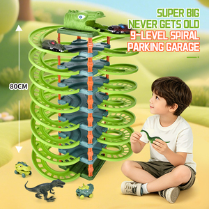 Circuit de course en spirale pour voitures dinosaures 9 étages, <span class=keywords><strong>garage</strong></span> de stationnement électrique, ensemble de jeu 65 pièces, circuit de course DIY avec voitures dinosaures à LED et toboggan - Product Image 3