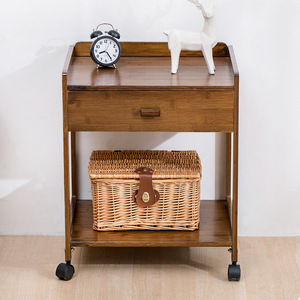 Bedside Table With Caster Drawer <b>Cabinet</b> Wooden <b>Storage</b> Nightstand For <b>Bedroom</b> Living Room - Product Image 1