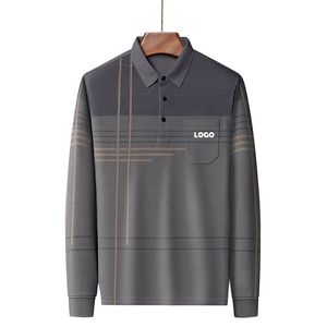 Polo a Maniche Lunghe di Alta Qualità per Uomo, Primavera-Autunno, per Mezza Età e Anziani, Personalizzabile con Stampa, Casual Business - Product Image 1