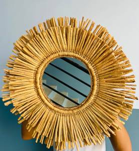 Espejo de Pared Tejido a Mano, Ecológico, de Jacinto de Agua, Decorativo, Sostenible, Estilo Boho, con Cristal - Product Image 6