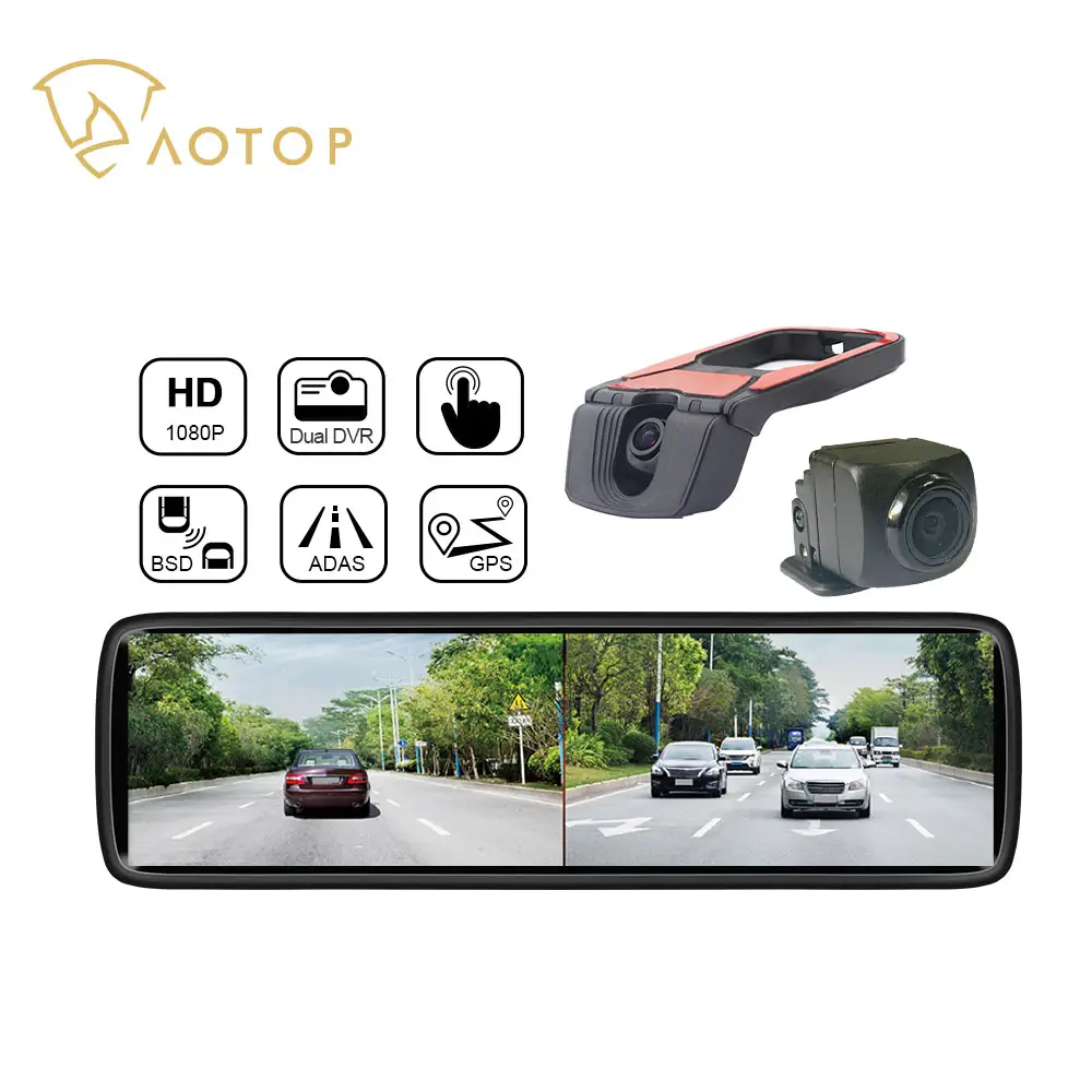 1080P 8.88นิ้วกล้องหน้า + หลังแบบคู่พร้อมกระจกมองหลังจอมอนิเตอร์2CH Smart Mirror ADAS ระบบ BSD GPS พร้อม DVR สำหรับ BMW Toyota