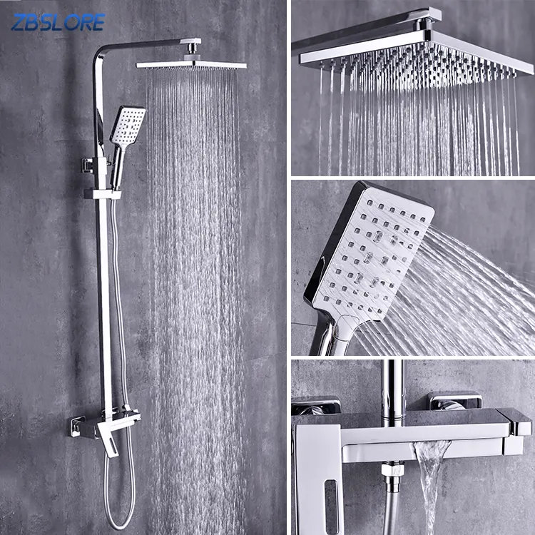 Fashion Bath Shower Mixer Hot Cold Bathroom 3-function Shower Faucet Set With Rainfall Shower Head