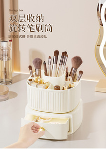Organizador de Maquillaje Giratorio y Plegable de Plástico Moderno, <span class=keywords><strong>Caja</strong></span> para Brochas con Portalápices de Gran Capacidad para Herramientas - Product Image 2