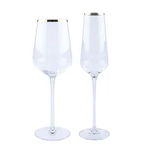 Wholesale Wedding Cup Handmade Clear Red Wine Glass With Gold Silver Rim Wedding Decorated Glassware Set Wine Cup