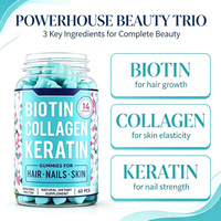 Gummies de biotine, collagène et kératine à marque privée, 60 unités, avec pectine pour la santé des cheveux, de la peau et des ongles, complément alimentaire végétalien