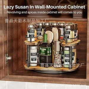 Wooden kitchen storage <b>rack</b>, double-layer <b>rotating</b> <b>spice</b> jar storage <b>rack</b>, multi-functional countertop <b>spice</b> storage <b>rack</b> - Product Image 3