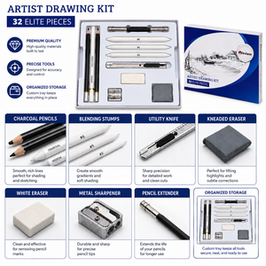 Bview Art Set Professionale da 32 Pezzi per Disegno e Schizzo, Kit di Matite a Carboncino per Artisti con Gomme e Temperino per Principianti e Adulti - Product Image 3