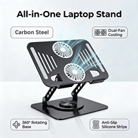 360 °   Support de refroidissement rotatif pour ordinateur portable en acier au carbone, double ventilateur, support pliable pour ordinateur portable, 10-17 pouces, 3 couleurs, pour la maison et le bureau