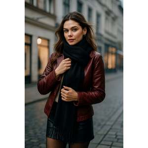 Bufanda de Lana con Borlas Color Café para Mujer, 45x200 cm, Logotipo Personalizado, Estampado Jacquard, Bufanda Larga de Invierno, Estilo Liso - Product Image 6