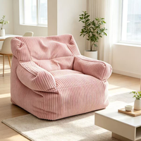 Fauteuil pouf moderne rose rayé en velours côtelé, confortable et pliable, avec accoudoirs, pour adultes et enfants, idéal pour la lecture à la maison