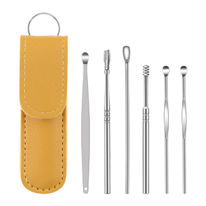 6 Piece 6in1 Stainless Steel Reusable <b>Ear</b> Scoop Set Portable <b>Ear</b> Wax Removal Kit Leather Case Keychain Tool for Adults Children - Product Image 2