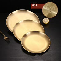 Plateau de service coréen en acier inoxydable 304 plaqué or avec logo personnalisé, plateau de buffet épaissi pour barbecue et steak