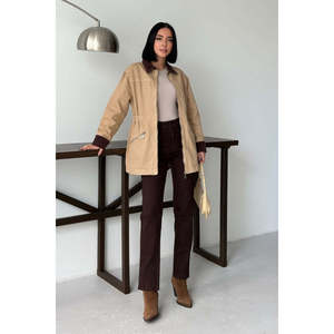 Veste en jean pour femme avec détails en velours et fermeture éclair - Product Image 6