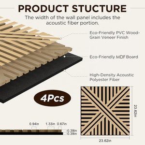 Pannello Acustico <span class=keywords><strong>in</strong></span> MDF con Motivi Geometrici e Venature del <span class=keywords><strong>Legno</strong></span>, <span class=keywords><strong>Pannelli</strong></span> Decorativi Fonoassorbenti per Soggiorno, Ufficio, Studio, Home Theater - Product Image 2