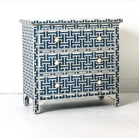 Grand tiroir en bois avec incrustation en perles, 6 tiroirs, motifs diagonales, nouvelle collection