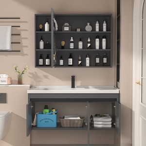Moderno gabinete de baño inteligente suspendido con lavabo integrado de cerámica. - Product Image 4