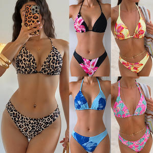 Conjunto de Bikini de Dos Piezas con Tirantes de Color Sólido para Mujer, Estilo Sexy con Copa Triangular, Traje de Baño de Poliéster/Nailon para Cuatro Personas, para Europa, Novedad de 2026 - Product Image 1
