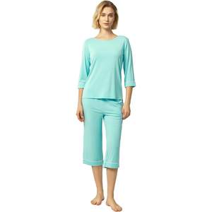 Conjunto de pijama de bambú para mujer, conjunto de pijama con manga 3/4, pantalones capri, ropa de dormir cómoda de algodón para mujer - Product Image 1