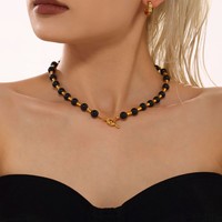 Collier ras du cou en acier inoxydable plaqué or 18 carats avec perles de coquillage œil de tigre naturel, agate et fermoir OT en bambou tendance