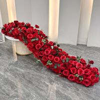 DKB Arreglo Floral de Rosas y Hortensias de Seda Rojas Realistas, Camino de Flores Artificiales para Mesa de Sofá o Suelo, 100*35cm