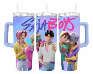 แก้วน้ำเก็บความเย็นแบบมีหูจับและหลอดดูด ลายใหม่ Saja Boys Tumbler K-POP Kpop Demon Hunters Girl ขนาด 40 ออนซ์ สำหรับกิจกรรมกลางแจ้ง - Product Image 4