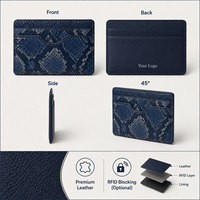 Özel Logo Yılan Desenli Mavi Deri Kartlık Cüzdan, E-ticaret Satıcıları İçin İnce Çok Bölmeli Reptil Desenli Yüzeyli, Moda Hediyesi